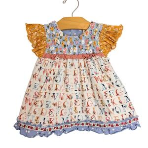 Matilda Jane Girls Alphabet Floral Smocked Flutter Sleeve Dress Size 2 2T